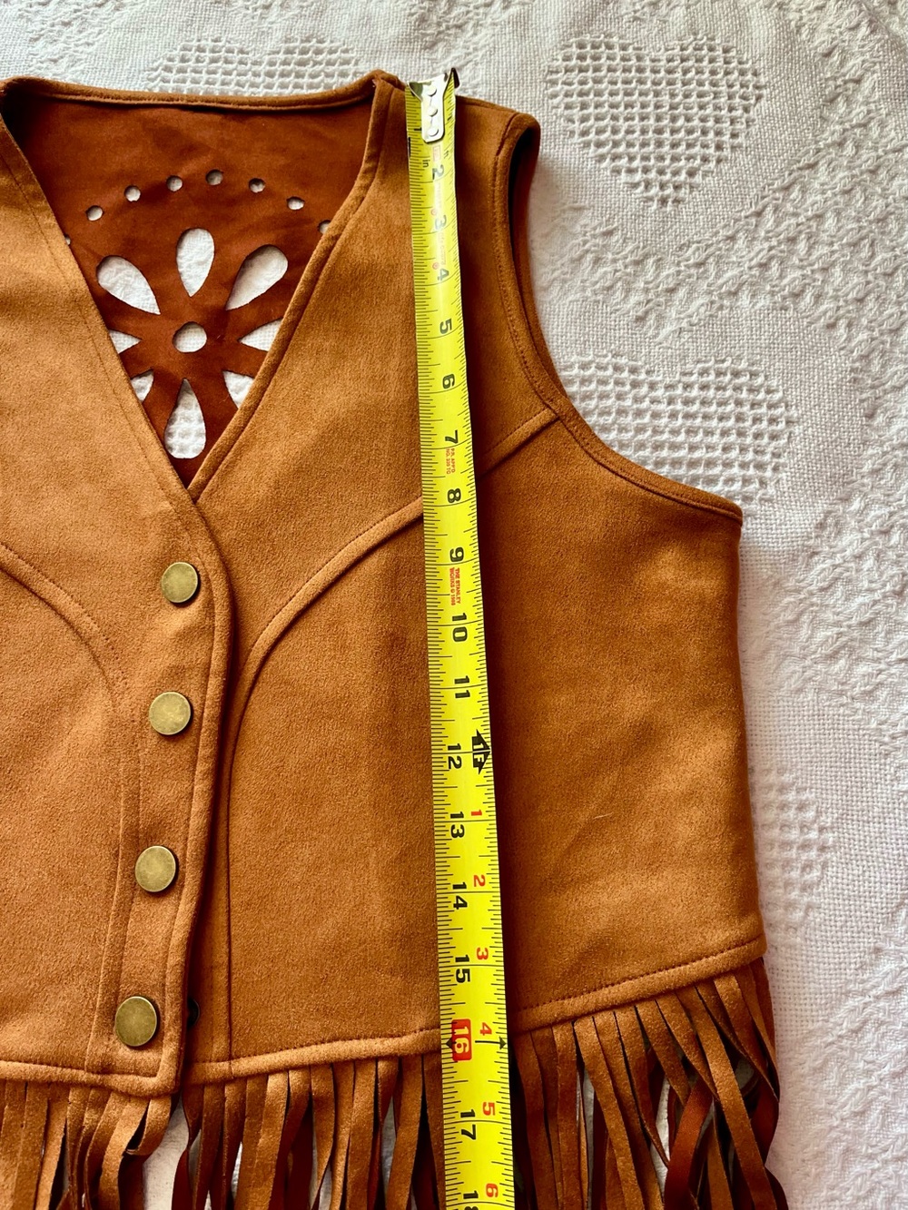 NWOT Brown Fringe Pseudo Suede Vest Vegan Suede for Halloween Costumes etc. - Picture 6 of 7